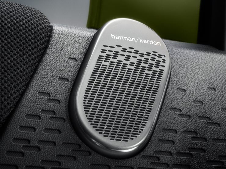 Detaljvisning av Harman Kardon-lydanlegget i MINI Paul Smith