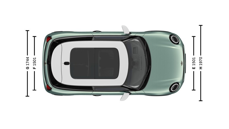 MINI Cooper 3-dører – dimensjoner – introduksjonsbilde i fugleperspektiv